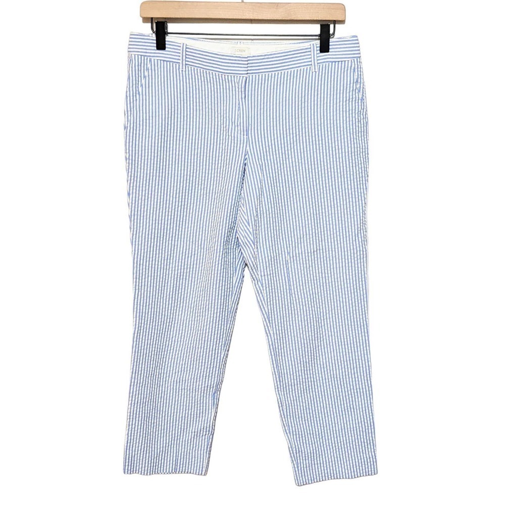 J. Crew Womens Textured Striped Cafe Capri Pants Size 4 Blue White 100% Cotton